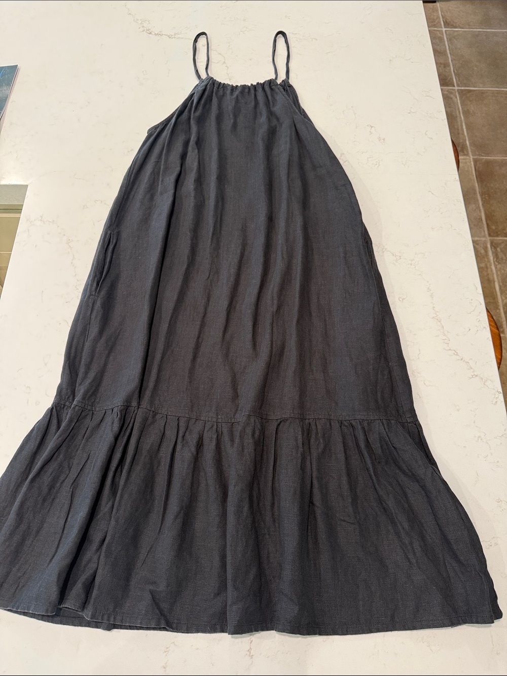 Women's black linen Maxi Sundress - Great quality. Made in Italy.